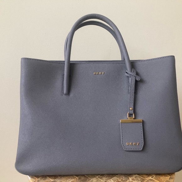 DKNY Tote Blue Gray Textured (Saffiano) Leather Brand New - Picture 3 of 10